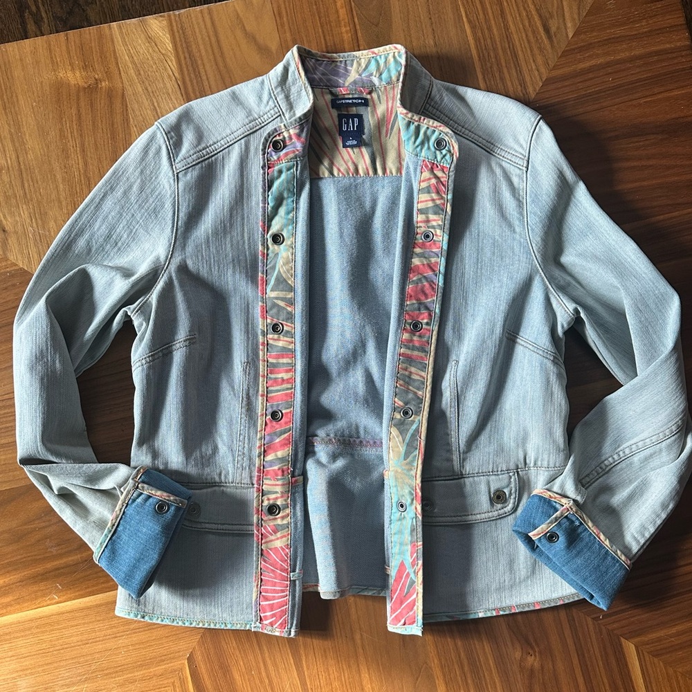 Vintage Oversized GAP Denim Jean Jacket y2K 2000 Acid Patchwork Large - Picture 1 of 3